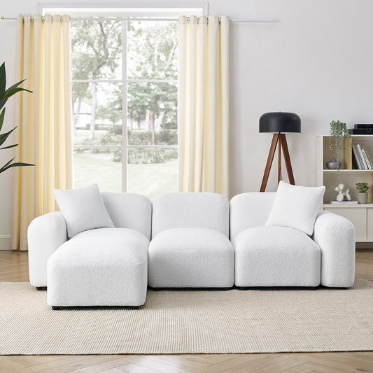 Melysen L-Shape Modular Sectional Sofa, DIY Combination,Teddy Fabric,White