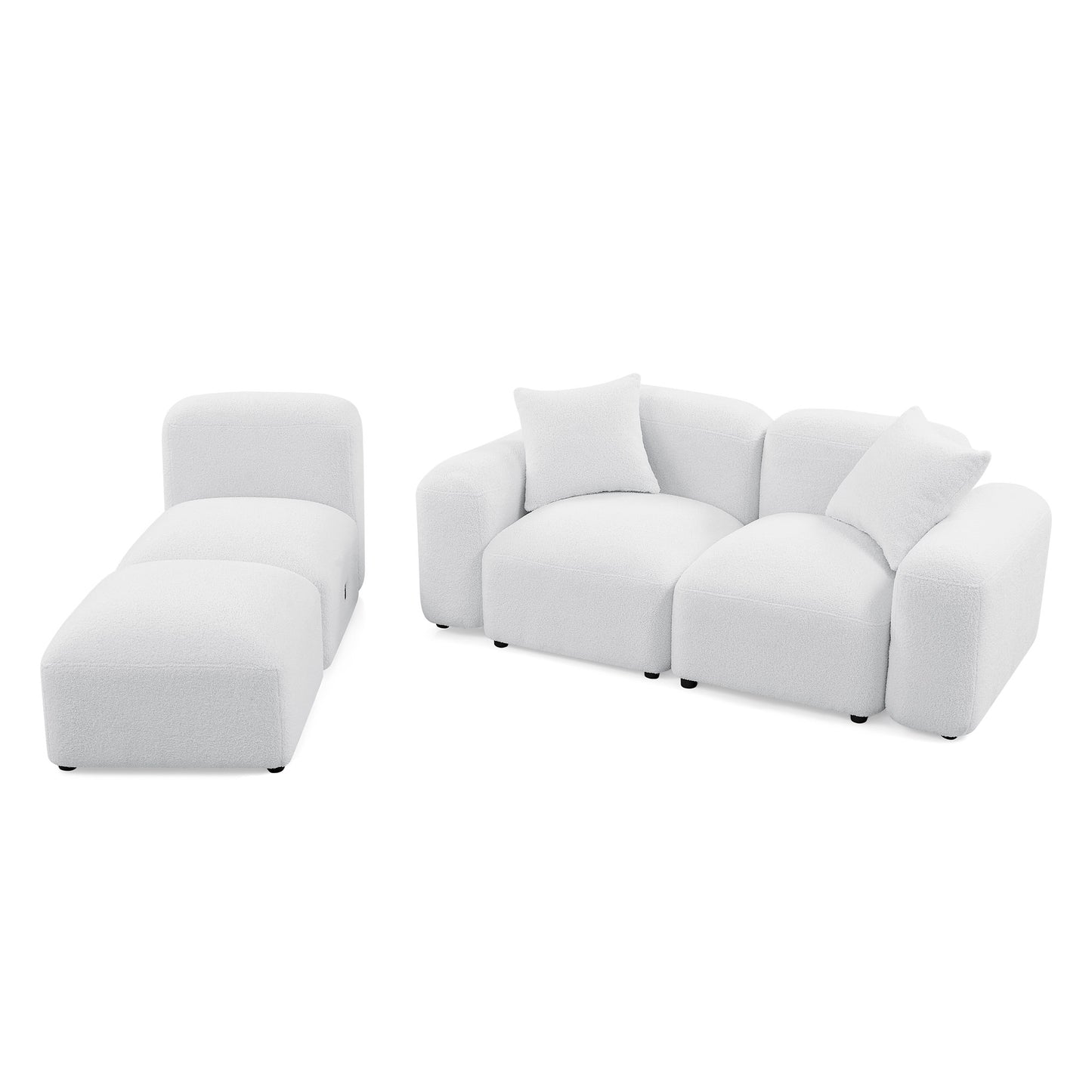 Melysen L-Shape Modular Sectional Sofa, DIY Combination,Teddy Fabric,White