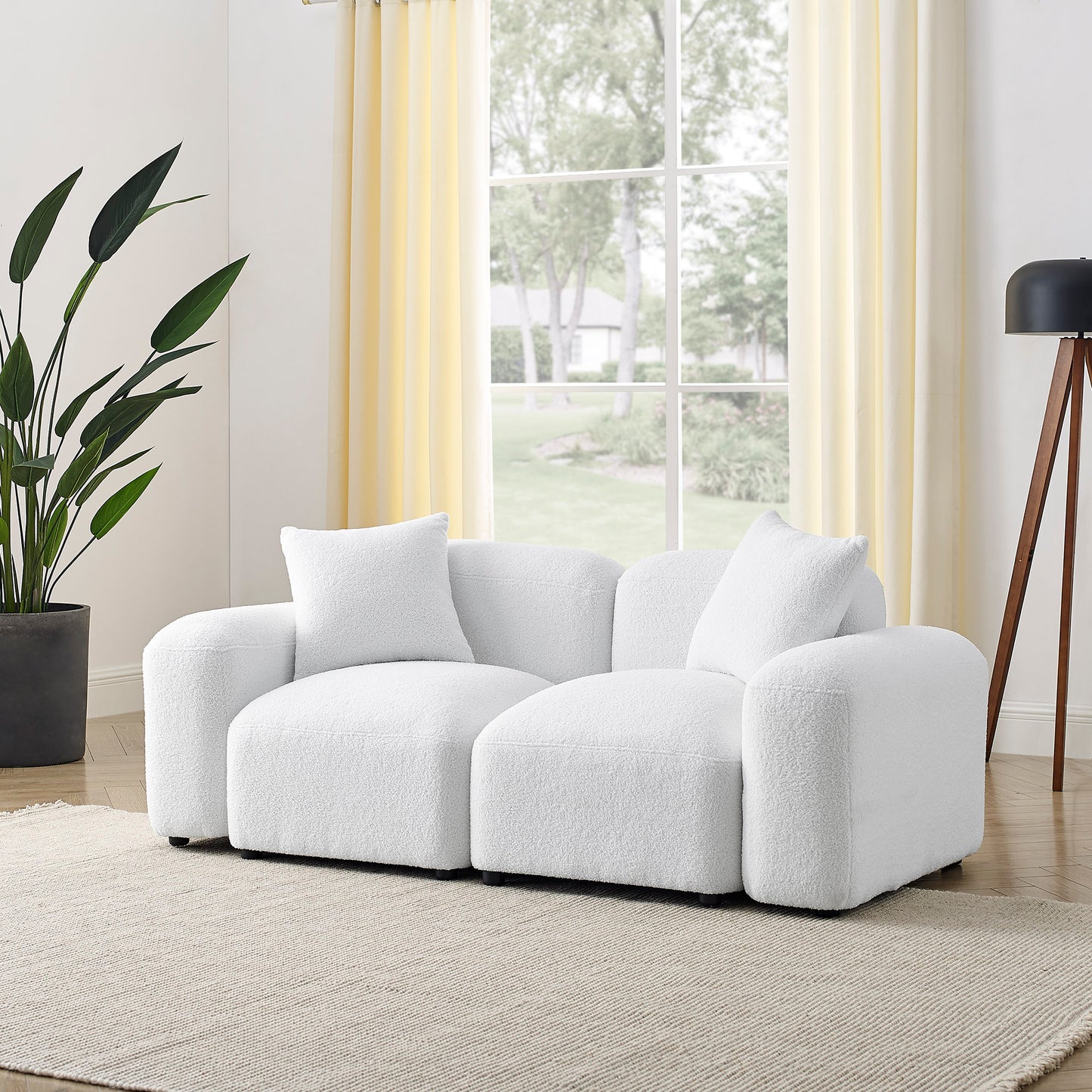 Melysen L-Shape Modular Sectional Sofa, DIY Combination,Teddy Fabric,White