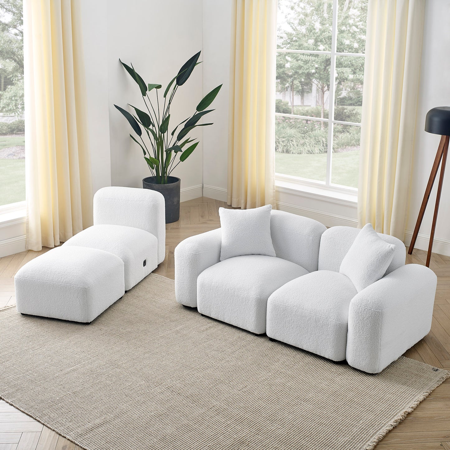 Melysen L-Shape Modular Sectional Sofa, DIY Combination,Teddy Fabric,White