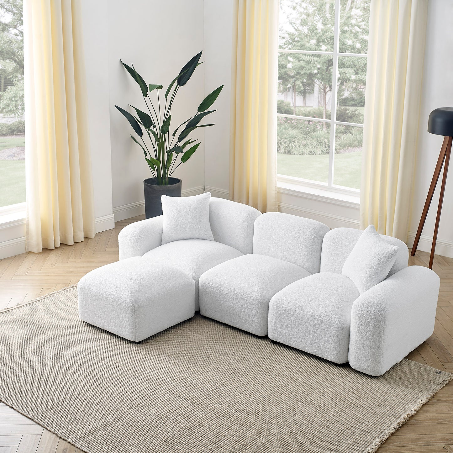 Melysen L-Shape Modular Sectional Sofa, DIY Combination,Teddy Fabric,White