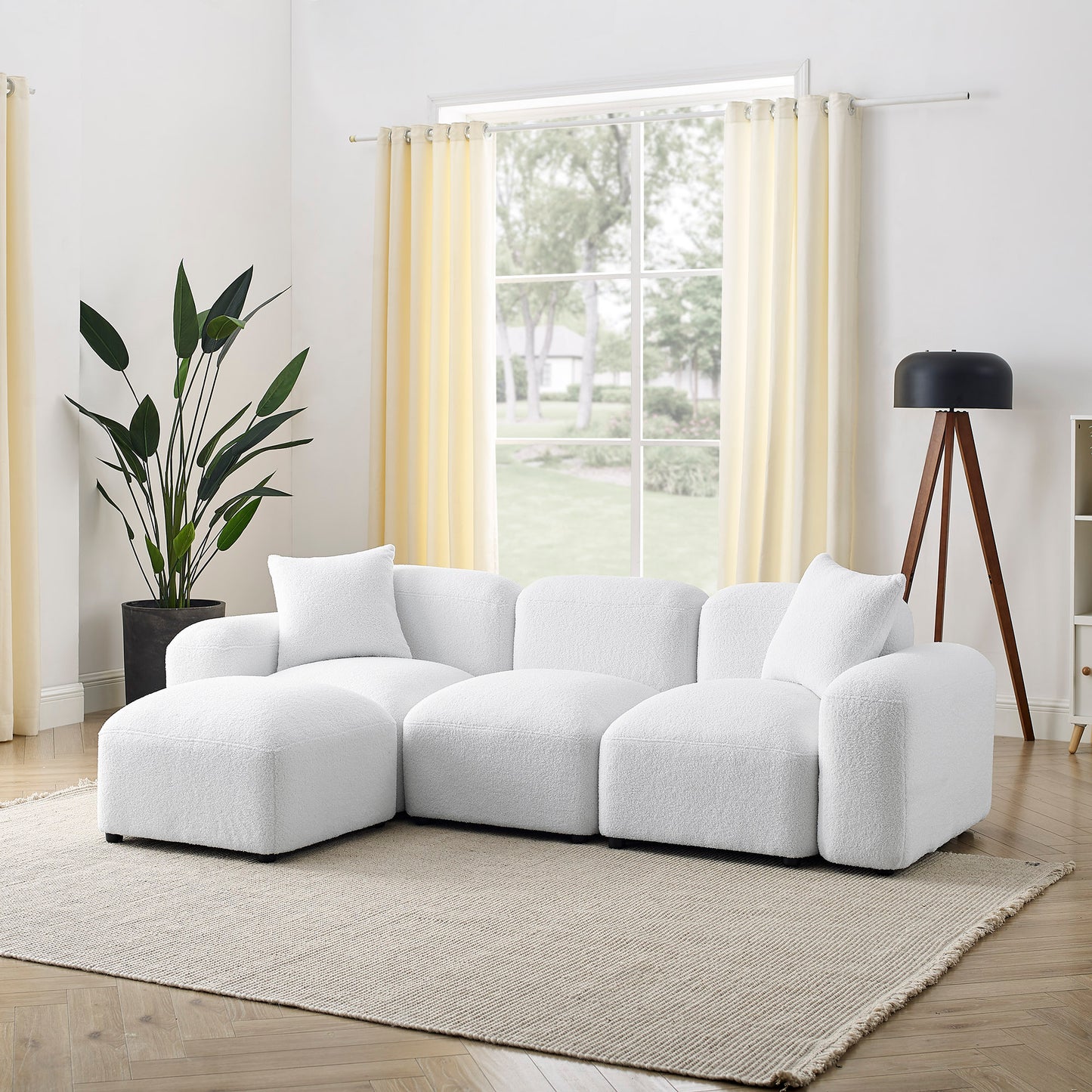 Melysen L-Shape Modular Sectional Sofa, DIY Combination,Teddy Fabric,White