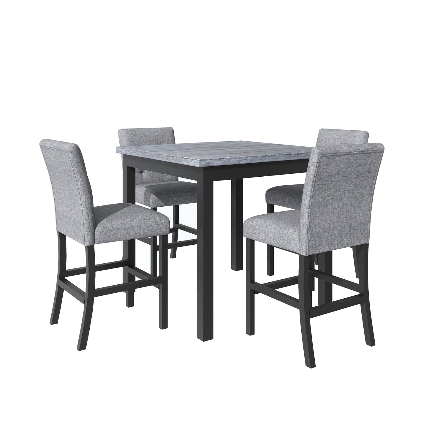 Melysen 5-Piece Counter Height Dining Set Wood Square Dining Room Table and Chairs Stools w/Footrest & 4 Upholstered high-back Chairs,Black