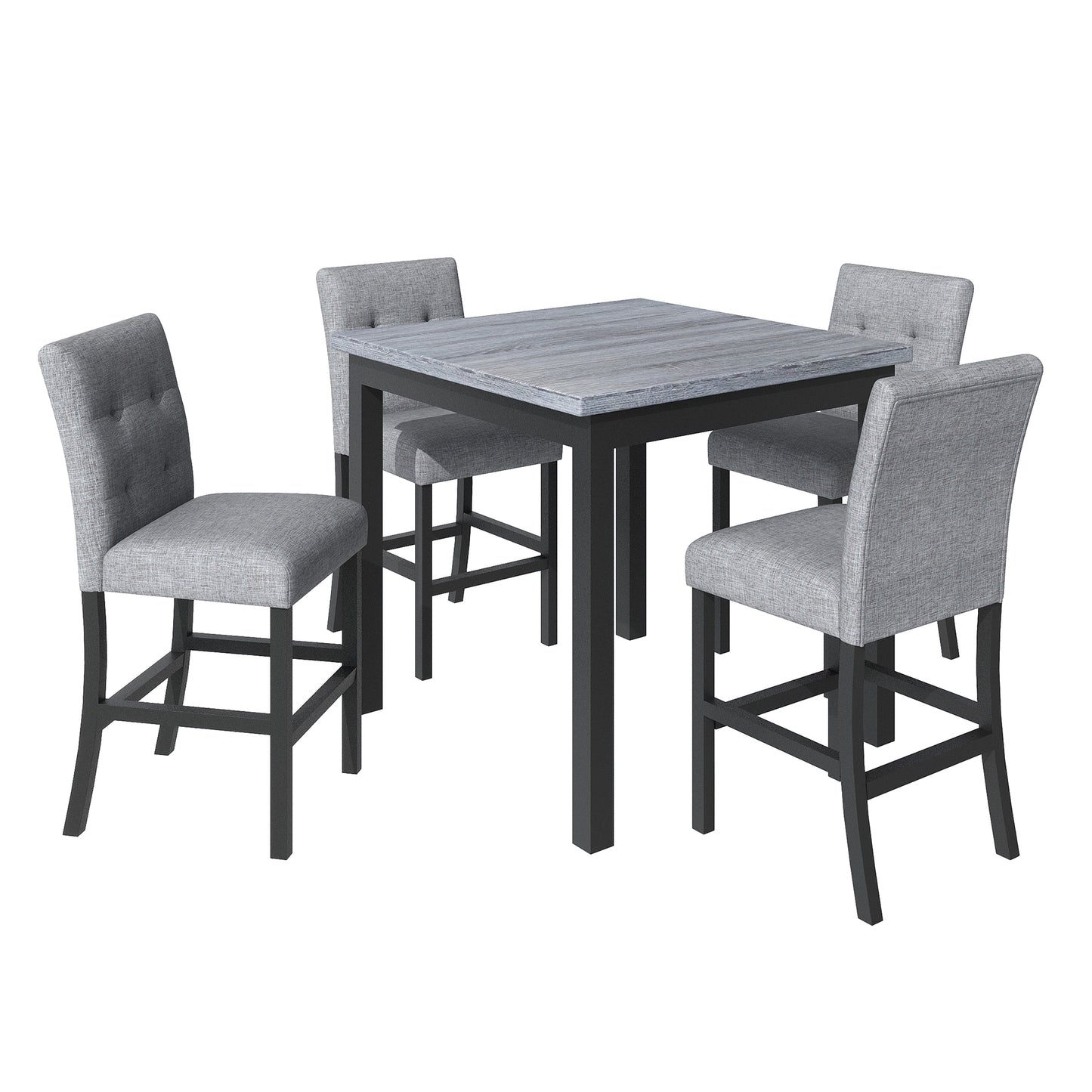 Melysen 5-Piece Counter Height Dining Set Wood Square Dining Room Table and Chairs Stools w/Footrest & 4 Upholstered high-back Chairs,Black