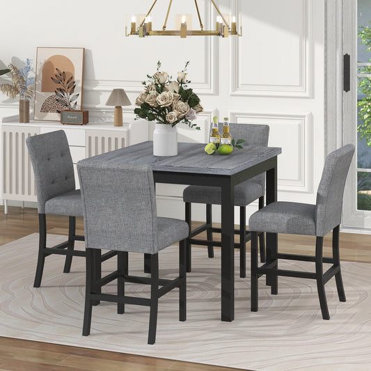 Melysen 5-Piece Counter Height Dining Set Wood Square Dining Room Table and Chairs Stools w/Footrest & 4 Upholstered high-back Chairs,Black