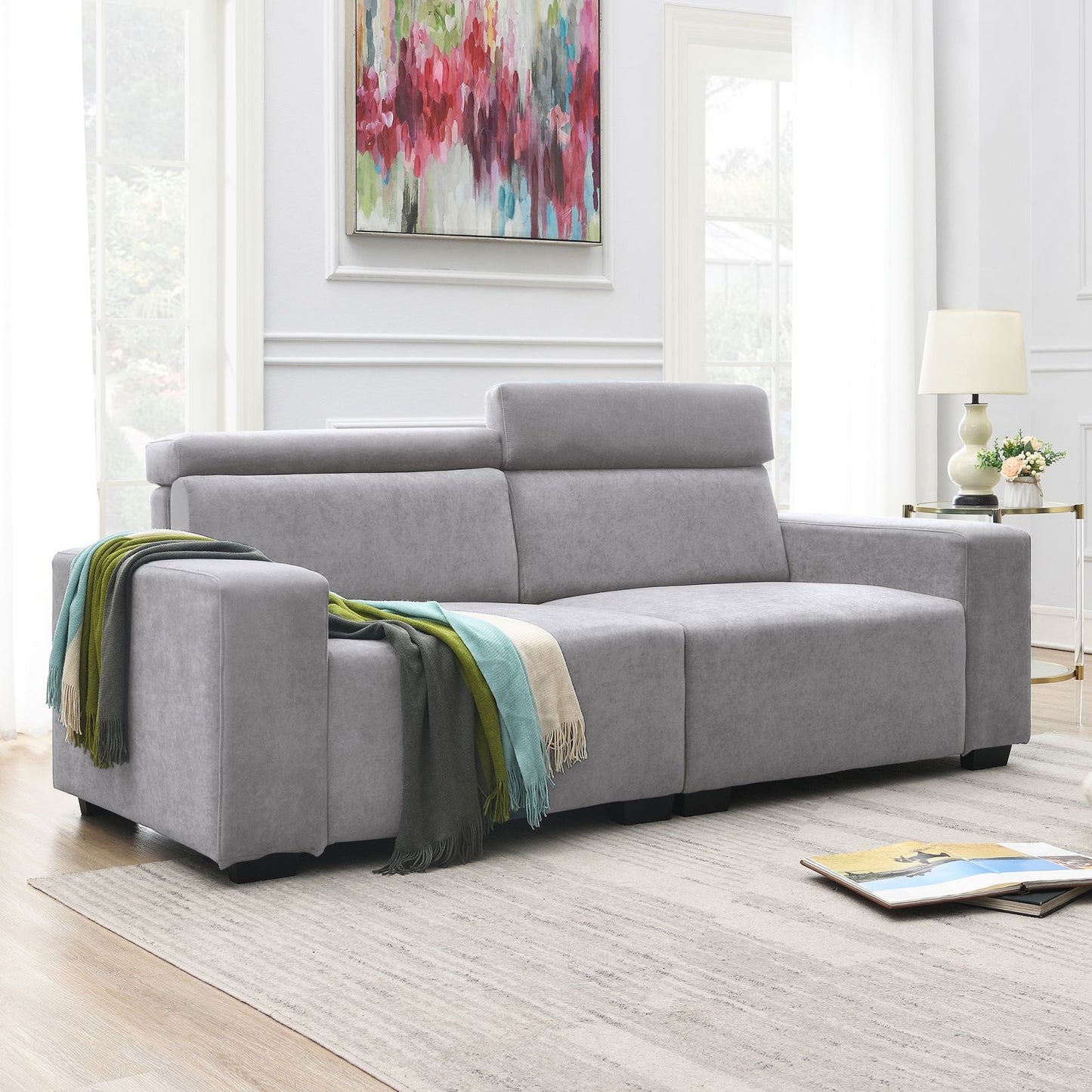 Melysen 87*34.2" 2-3 Seater Sectional Sofa Couch with Multi-Angle Adjustable Headrest, Spacious and Comfortable Velvet Loveseat for Living Room,Studios,Salon, Bedroom,Apartment,3 Color