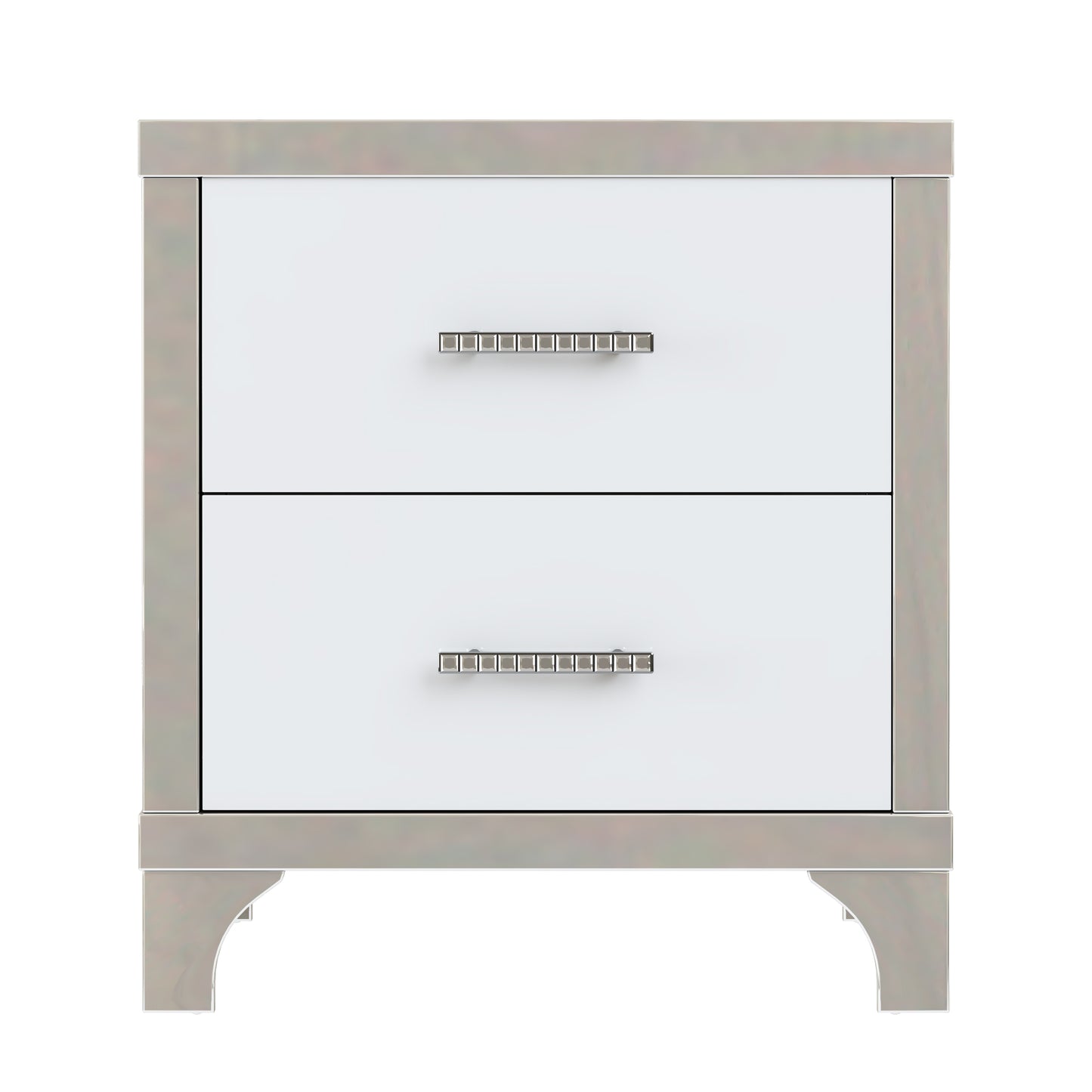 Melysen Elegant High Gloss Nightstand with Metal Handle,Mirrored Bedside Table with 2 Drawers for Bedroom,Living Room