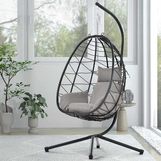 Melysen Egg Chair with Stand Indoor Outdoor Swing Chair Patio Wicker Hanging Egg Chair Hanging Basket Chair Hammock Chair with Stand for Bedroom Living Room Balcony,Light Gray