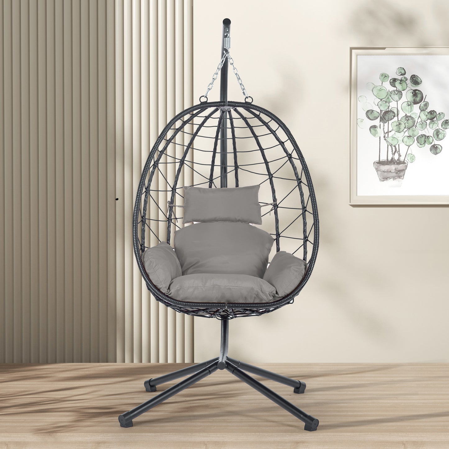 Melysen Egg Chair with Stand Indoor Outdoor Swing Chair Patio Wicker Hanging Egg Chair Hanging Basket Chair Hammock Chair with Stand for Bedroom Living Room Balcony,Light Gray