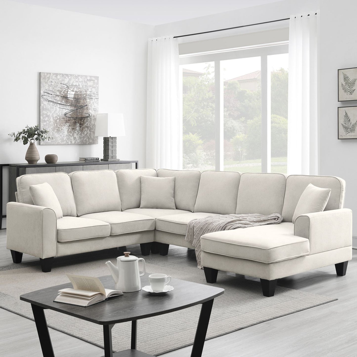 Melysen 108*85.5" Modern U Shape Sectional Sofa, 7 Seat Fabric Sectional Sofa Set with 3 Pillows Included for Living Room, Apartment, Office,3 Colors