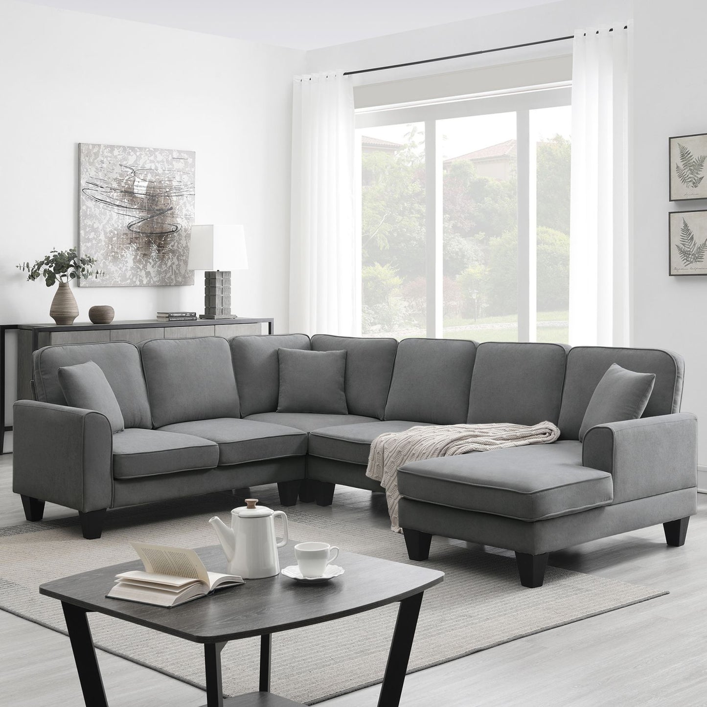 Melysen 108*85.5" Modern U Shape Sectional Sofa, 7 Seat Fabric Sectional Sofa Set with 3 Pillows Included for Living Room, Apartment, Office,3 Colors