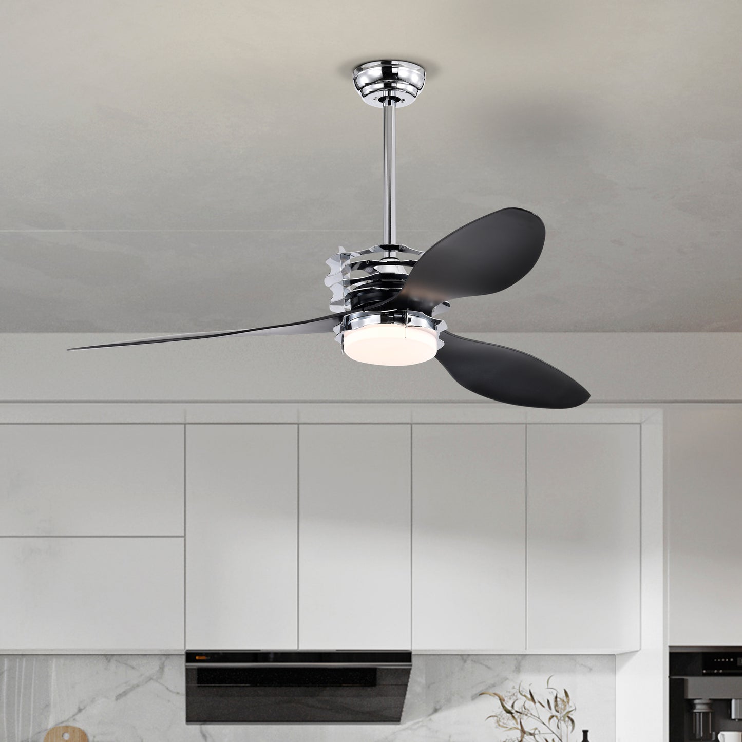 Melysen 52" ABS Blades Ceiling Fan with Lights and Remote (5 Speeds Adjustable) , DC Motor Modern Ceiling Fan with 3 ABS Fan Blades & 2 Down Rods, Indoor Ceiling Fan with Light for Home Use