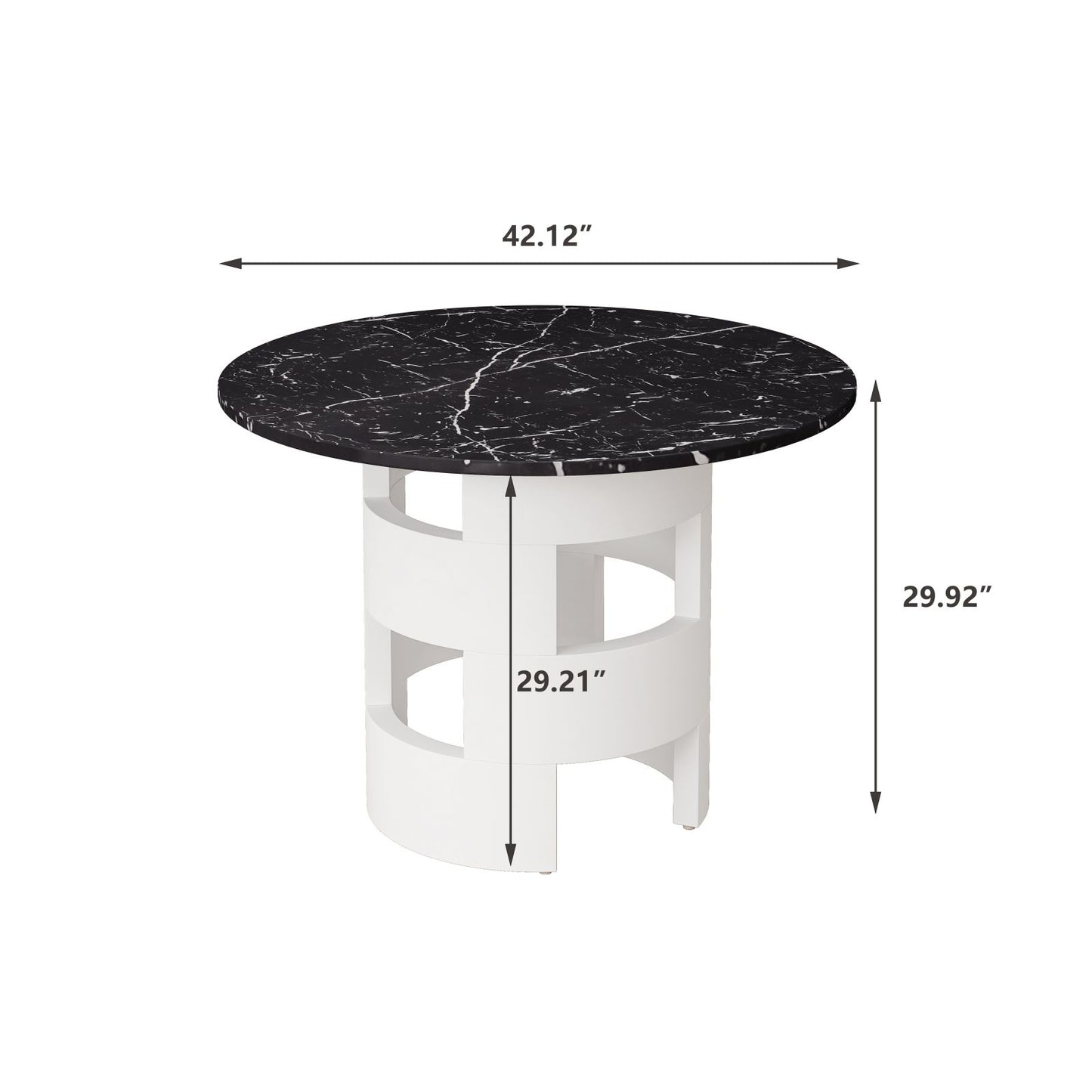 Melysen 42.12"Modern Round Dining Table with Printed Black Marble Table Top for Dining Room, Kitchen, Living Room,Black and White