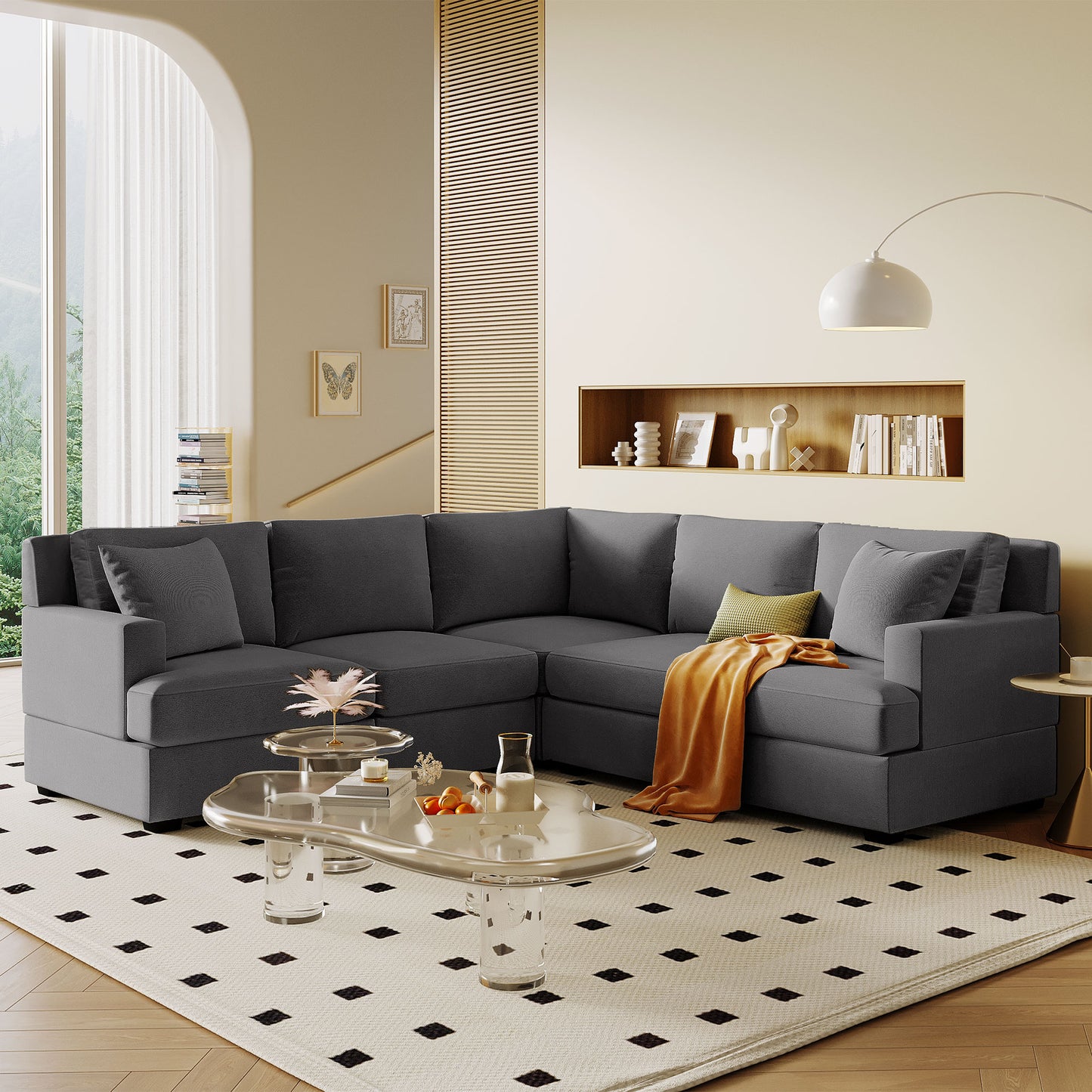 Melysen Sectional Modular Sofa with 2 Tossing cushions and Solid Frame for Living Room