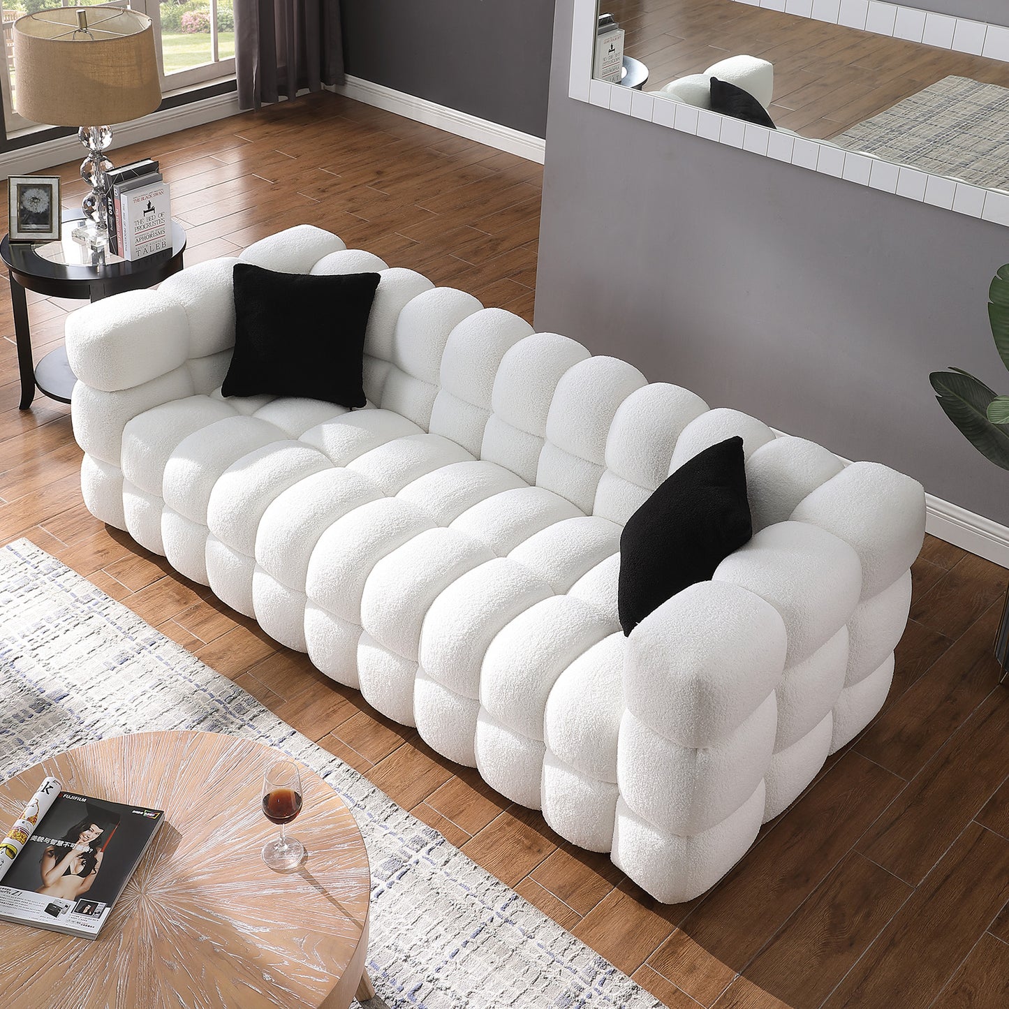 Melysen 84.3 "Modern Living Room Cotton Candy Sofa, 3-Seat Sofa, White.