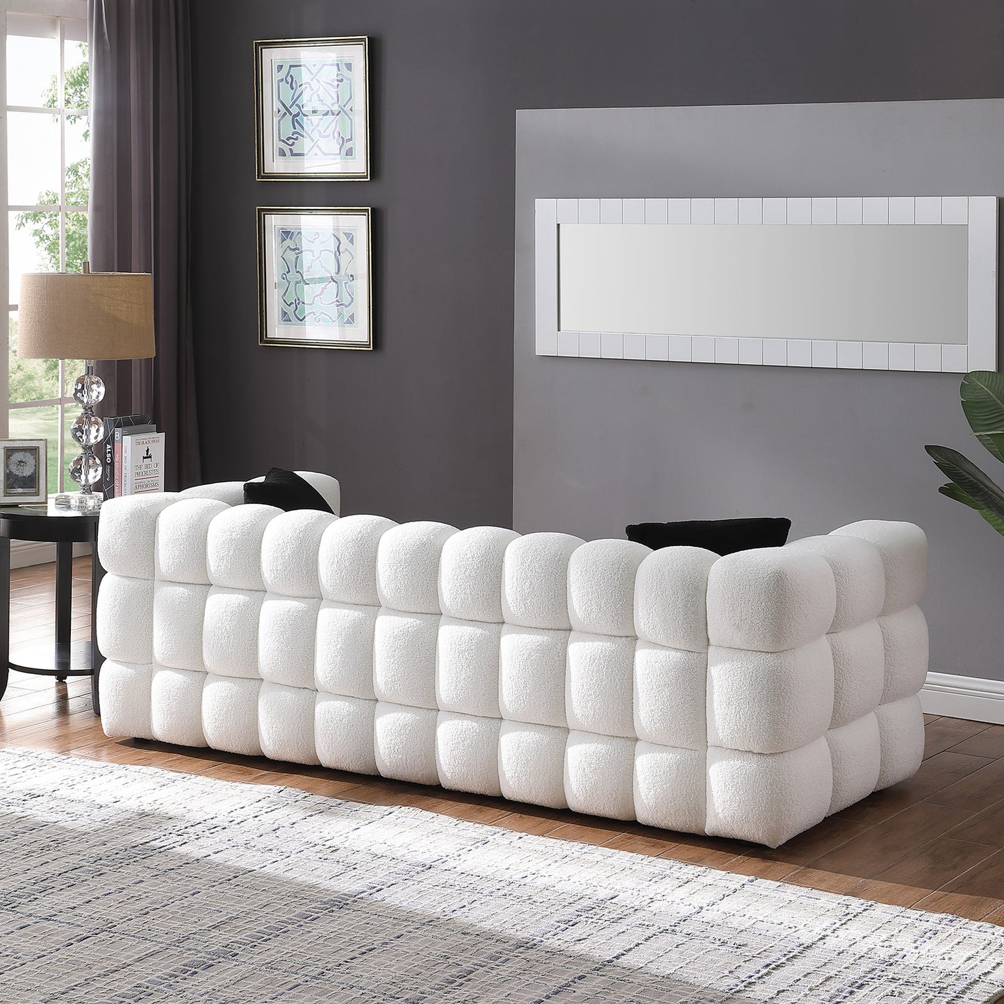 Melysen 84.3 "Modern Living Room Cotton Candy Sofa, 3-Seat Sofa, White.