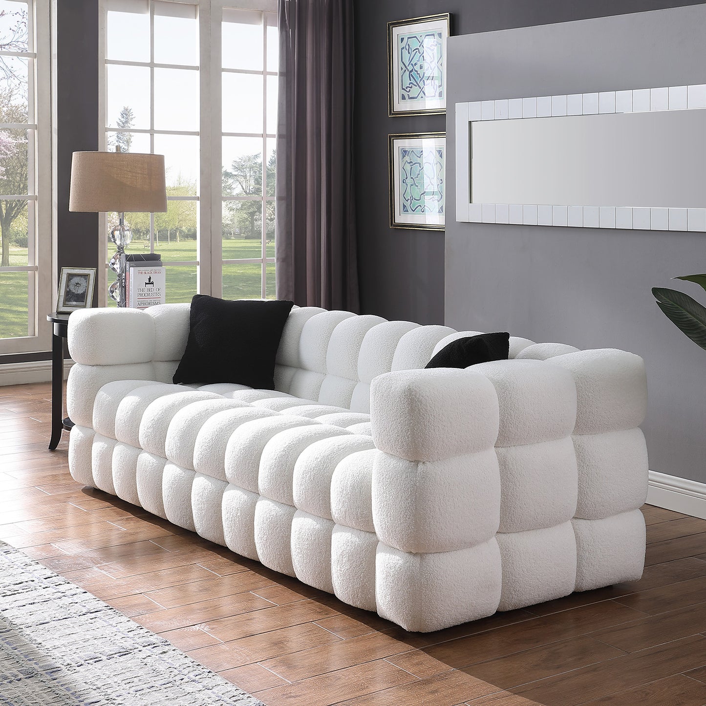 Melysen 84.3 "Modern Living Room Cotton Candy Sofa, 3-Seat Sofa, White.