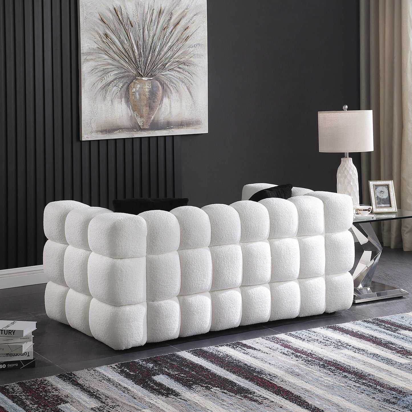 Melysen 62.2 "Modern Living Room Cotton Candy Sofa, 2-Seat Sofa, White.