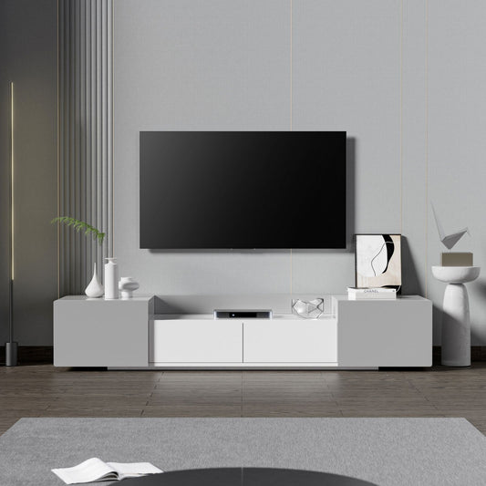 Melysen Modern TV Stand for 70" TV with Large Storage Space, Magnetic Cabinet Door, Entertainment Center for Living Room,Bedroom,Grey