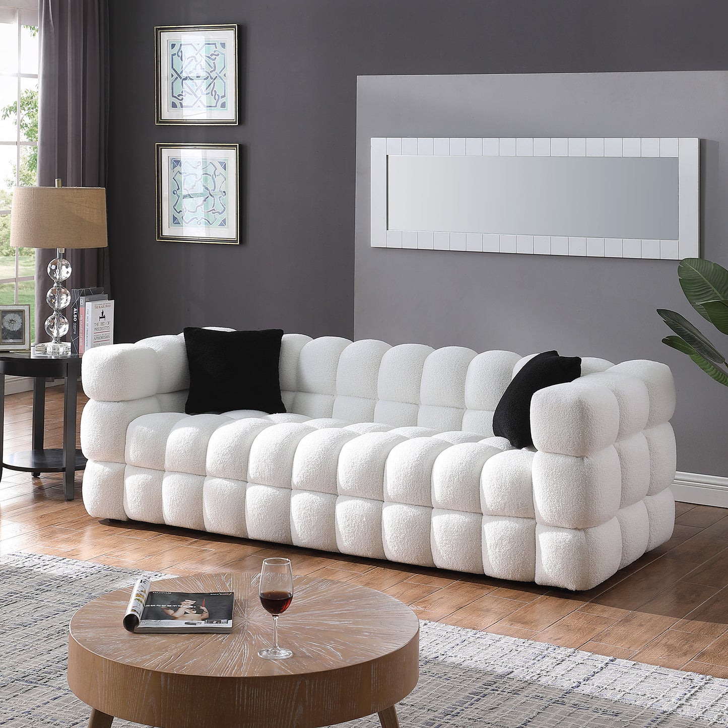 Melysen 84.3 "Modern Living Room Cotton Candy Sofa, 3-Seat Sofa, White.