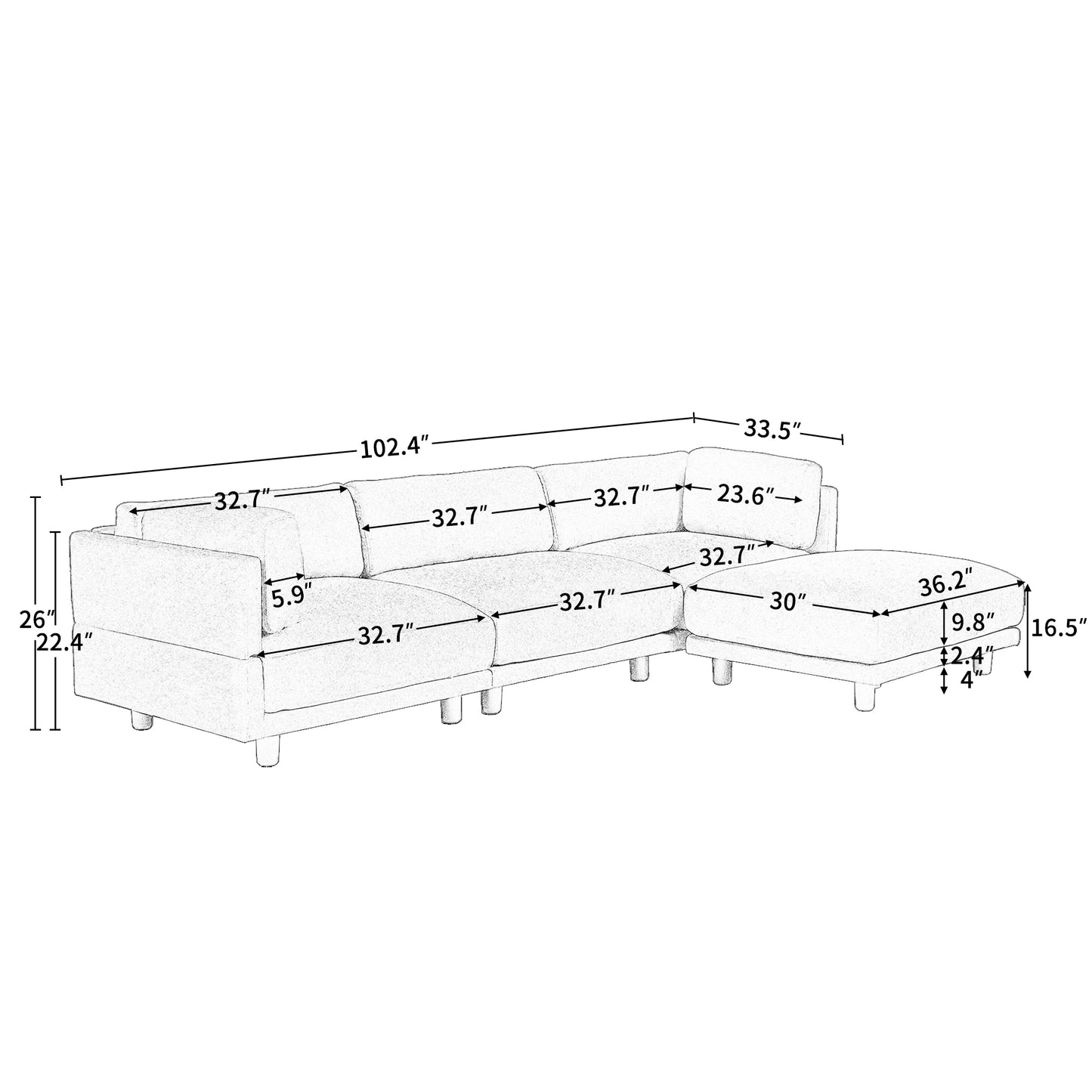 Melysen Upholstery Convertible Sectional Sofa, L Shaped Couch with Reversible Chaise