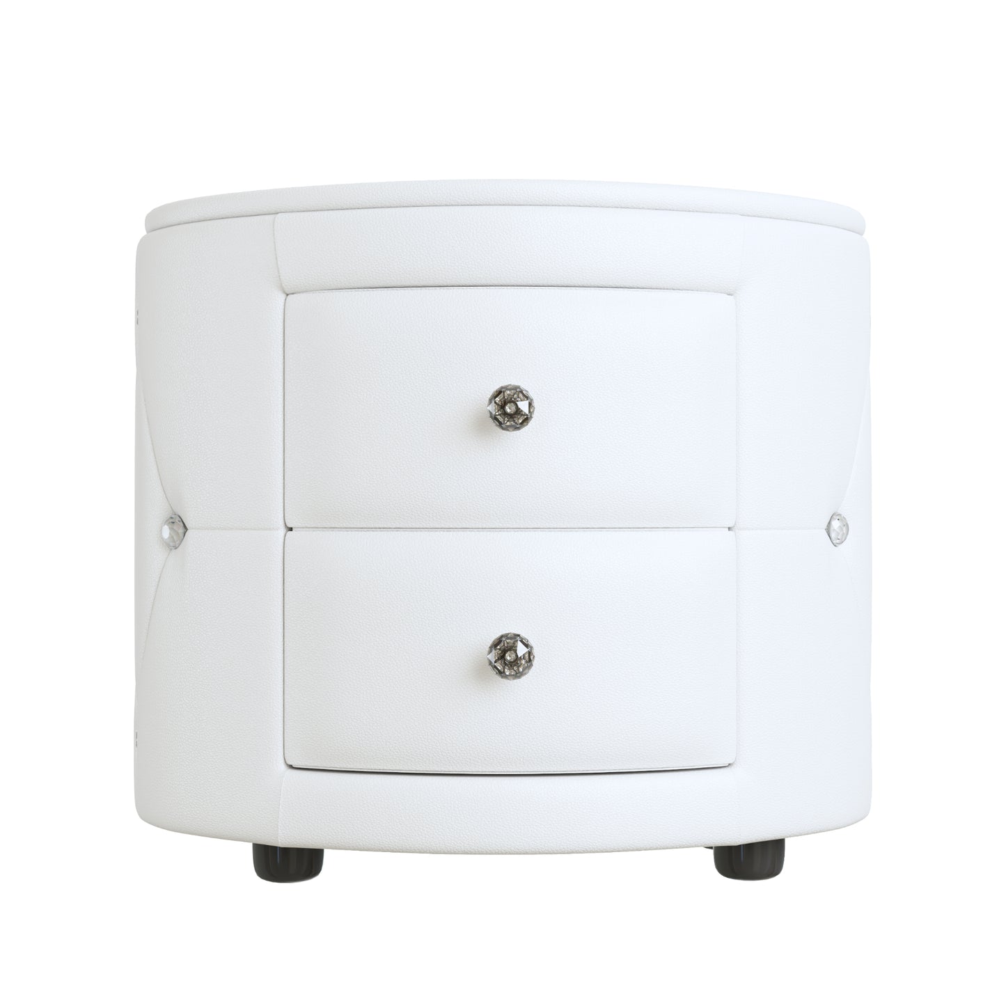 Melysen Elegant PU Nightstand with 2 Drawers and Crystal Handle,Fully Assembled Except Legs&Handles,Storage Bedside Table,White