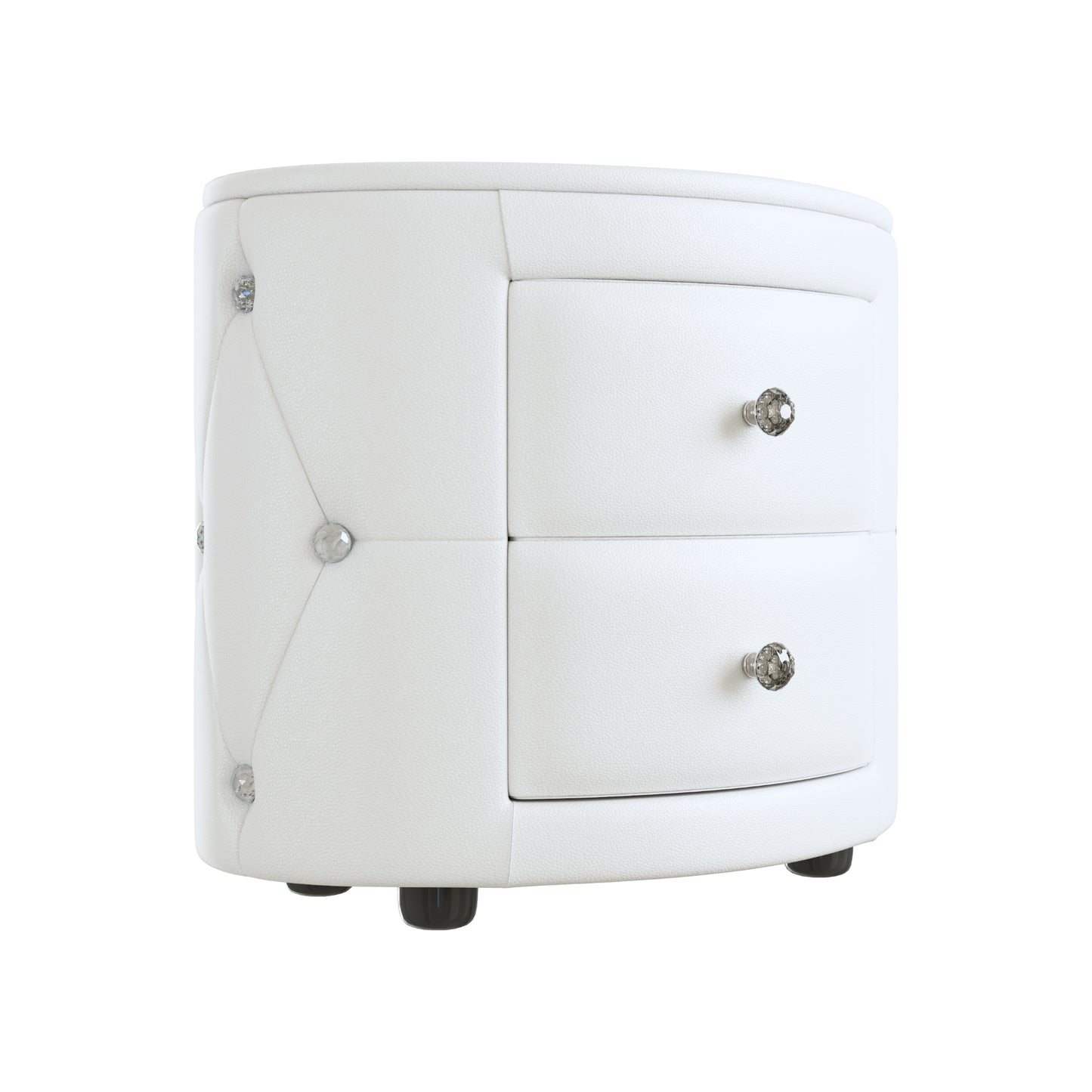 Melysen Elegant PU Nightstand with 2 Drawers and Crystal Handle,Fully Assembled Except Legs&Handles,Storage Bedside Table,White