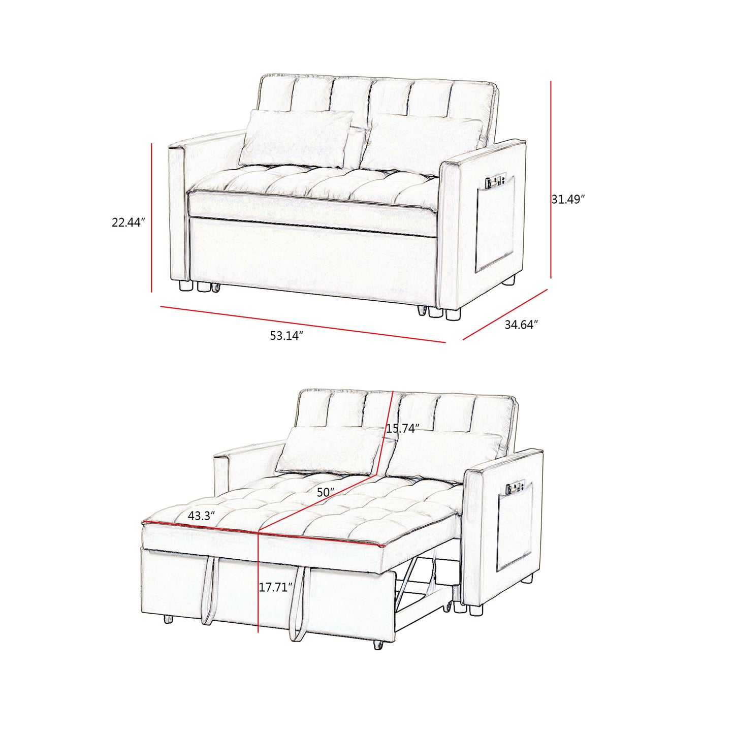 Melysen Velvet Loveseat Sofa Bed