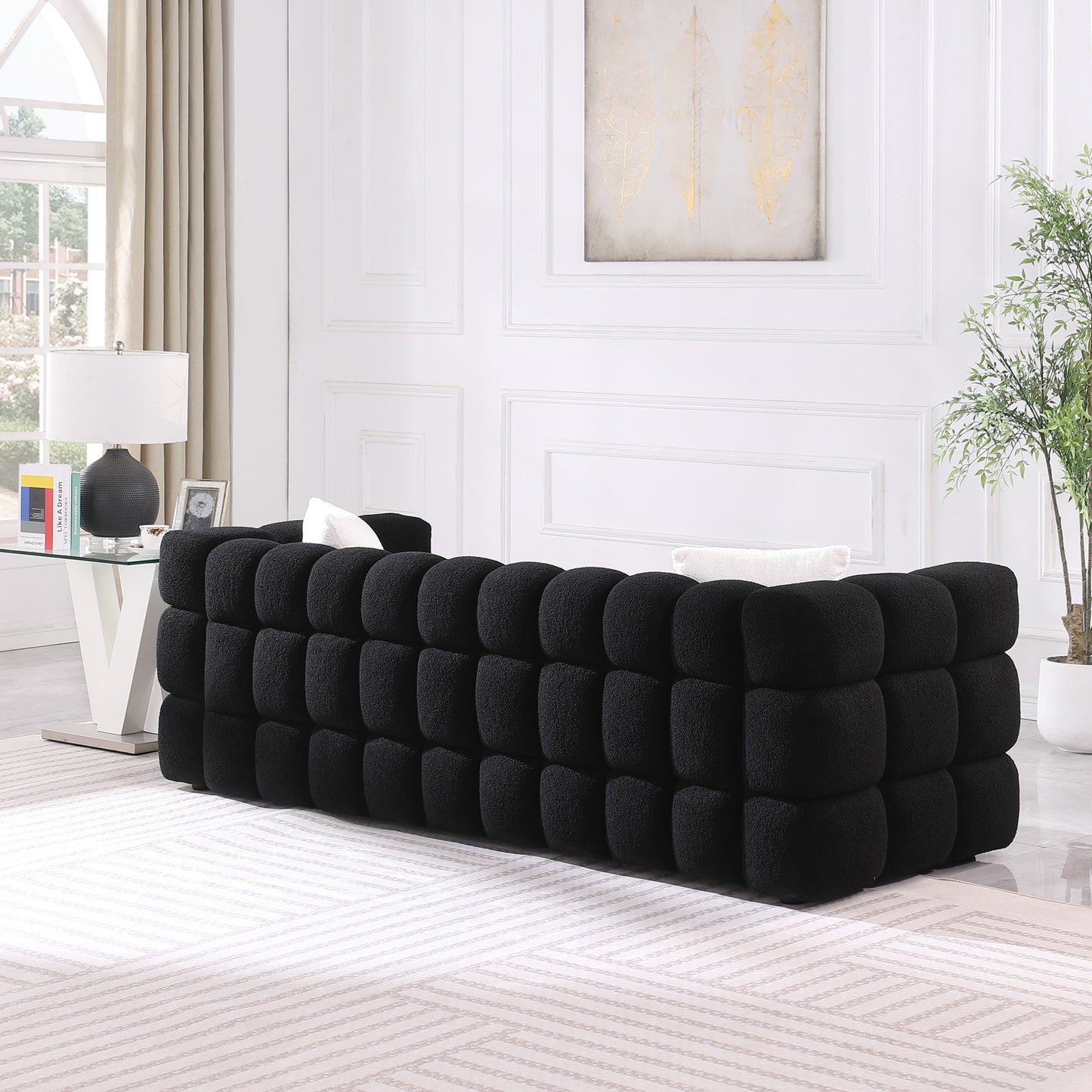 Melysen 84.3 "Modern Living Room Cotton Candy Sofa, 3-Seat Sofa, Black.