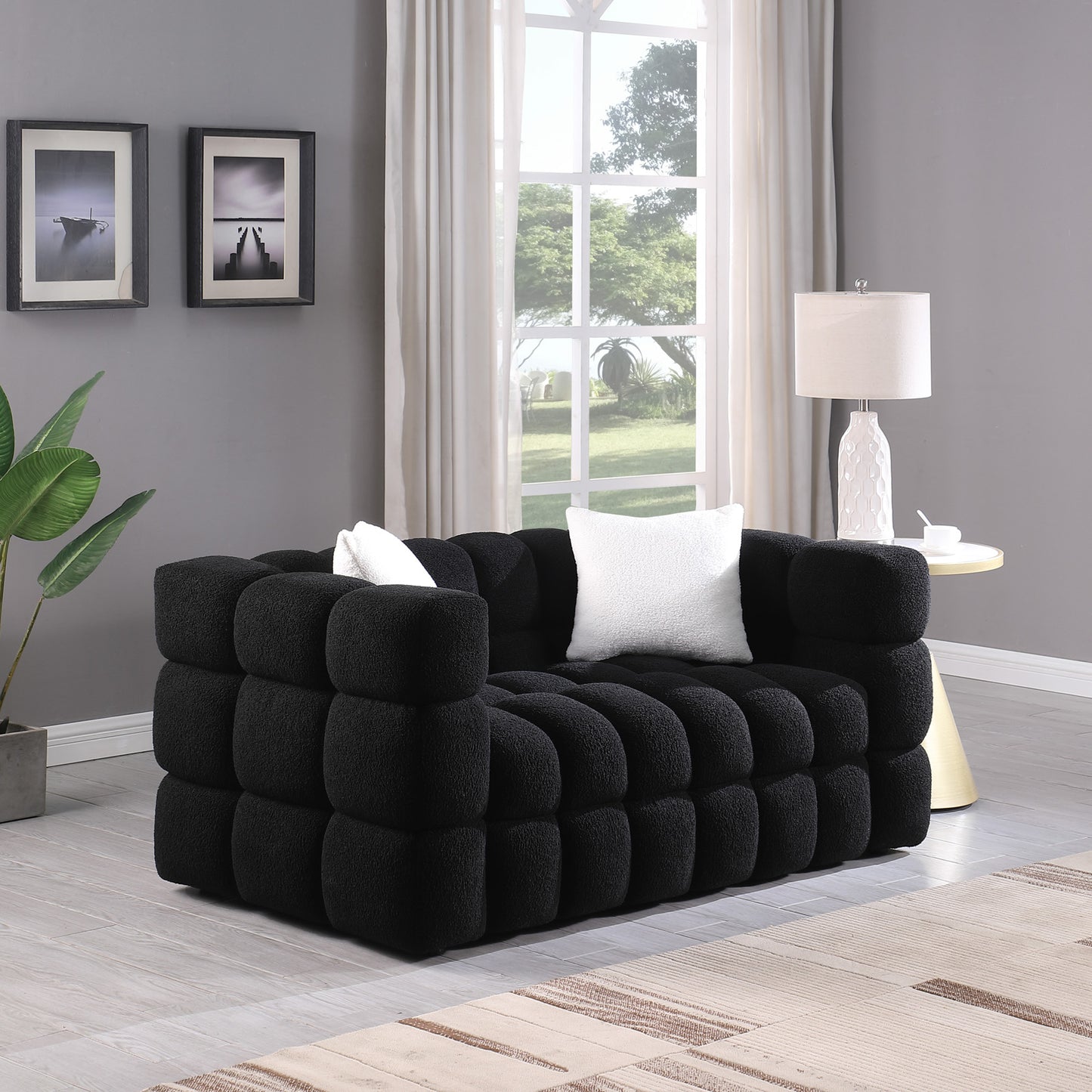 Melysen 62.2 "Modern Living Room Cotton Candy Sofa, 2-Seat Sofa, Black.