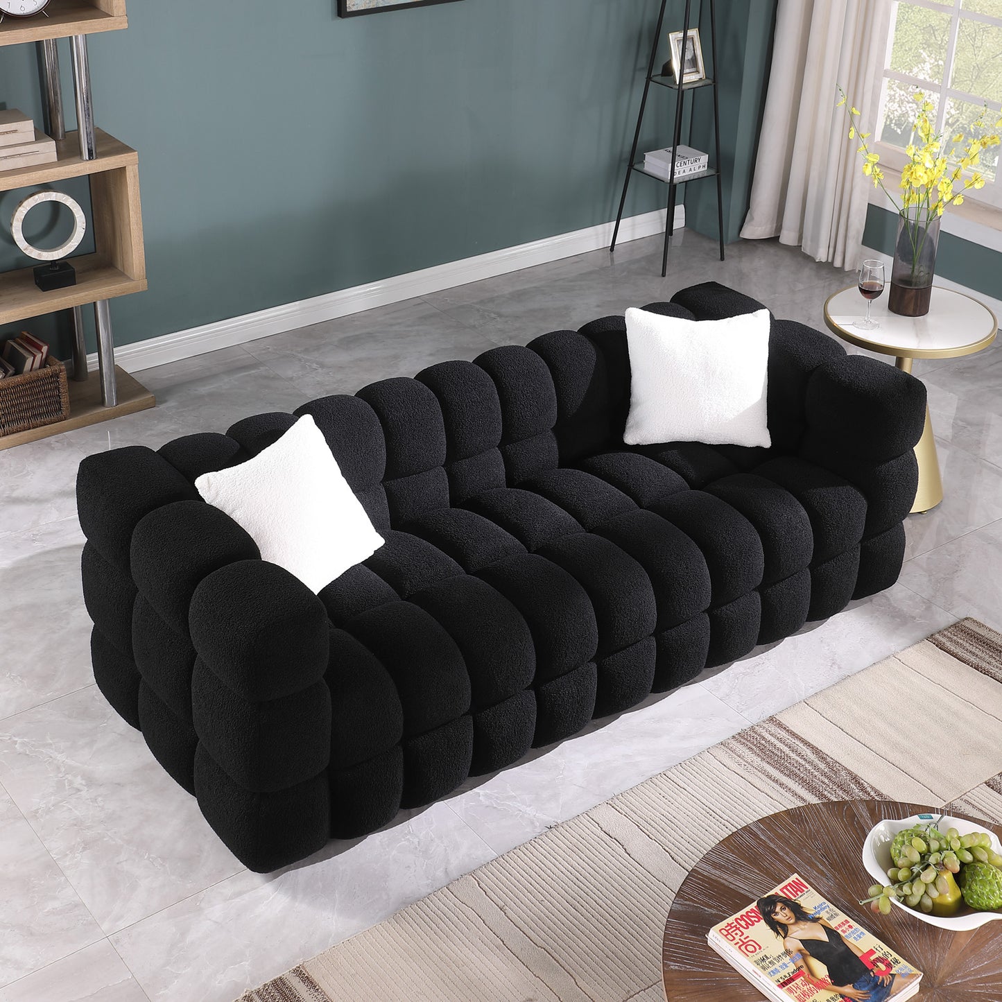 Melysen 84.3 "Modern Living Room Cotton Candy Sofa, 3-Seat Sofa, Black.