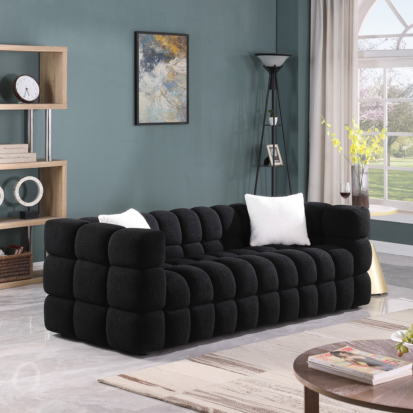 Melysen 84.3 "Modern Living Room Cotton Candy Sofa, 3-Seat Sofa, Black.