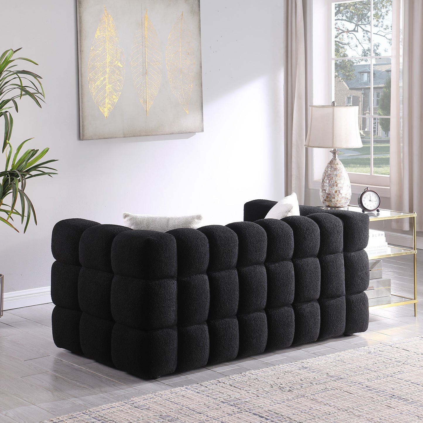 Melysen 62.2 "Modern Living Room Cotton Candy Sofa, 2-Seat Sofa, Black.