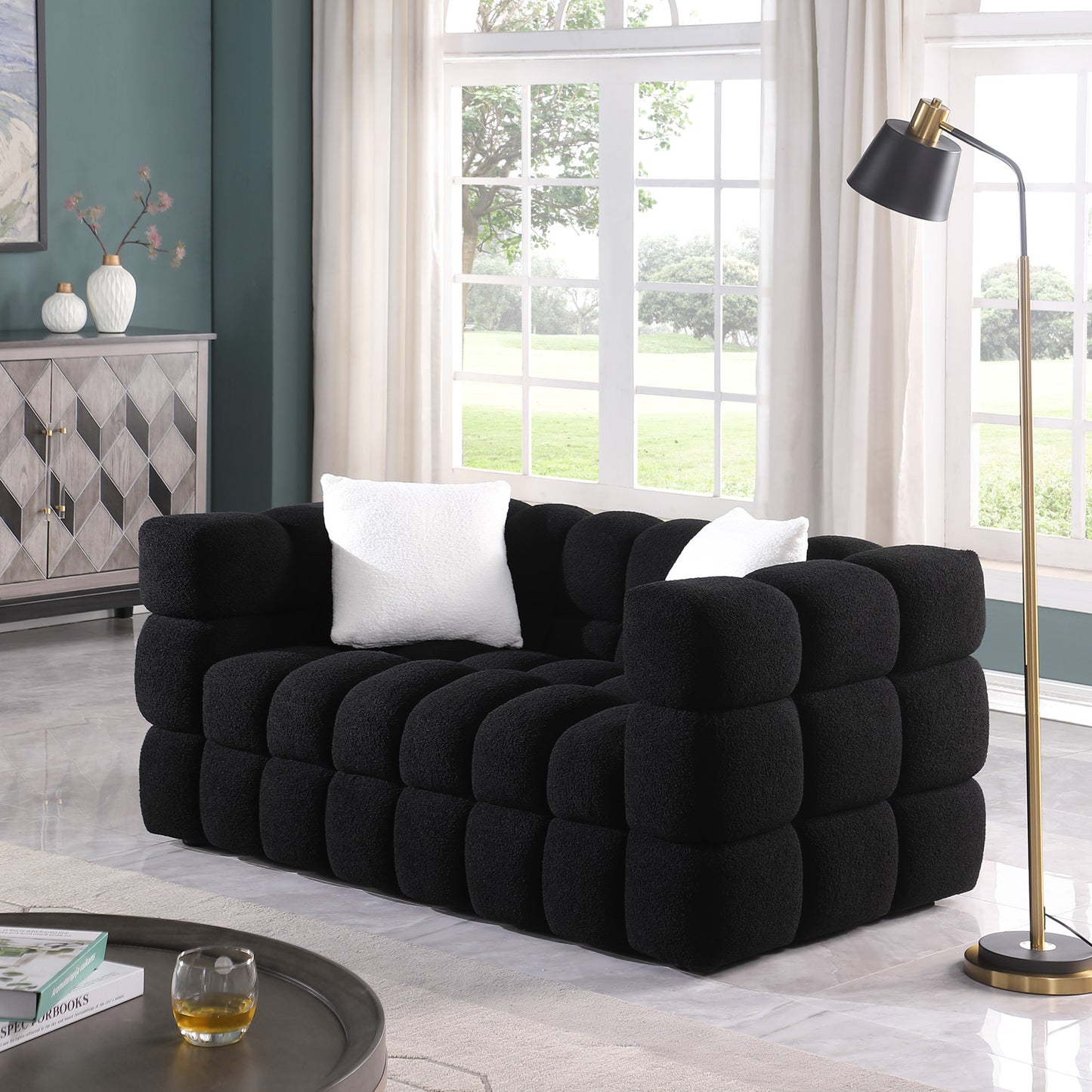 Melysen 62.2 "Modern Living Room Cotton Candy Sofa, 2-Seat Sofa, Black.