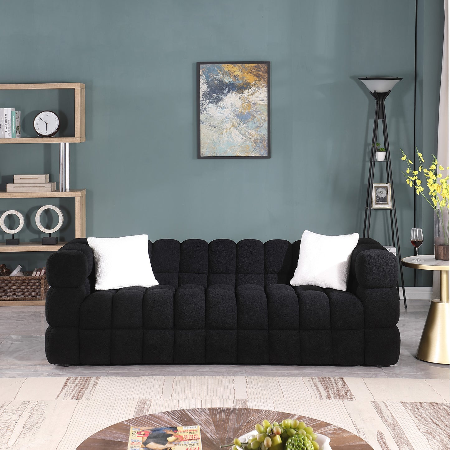 Melysen 84.3 "Modern Living Room Cotton Candy Sofa, 3-Seat Sofa, Black.