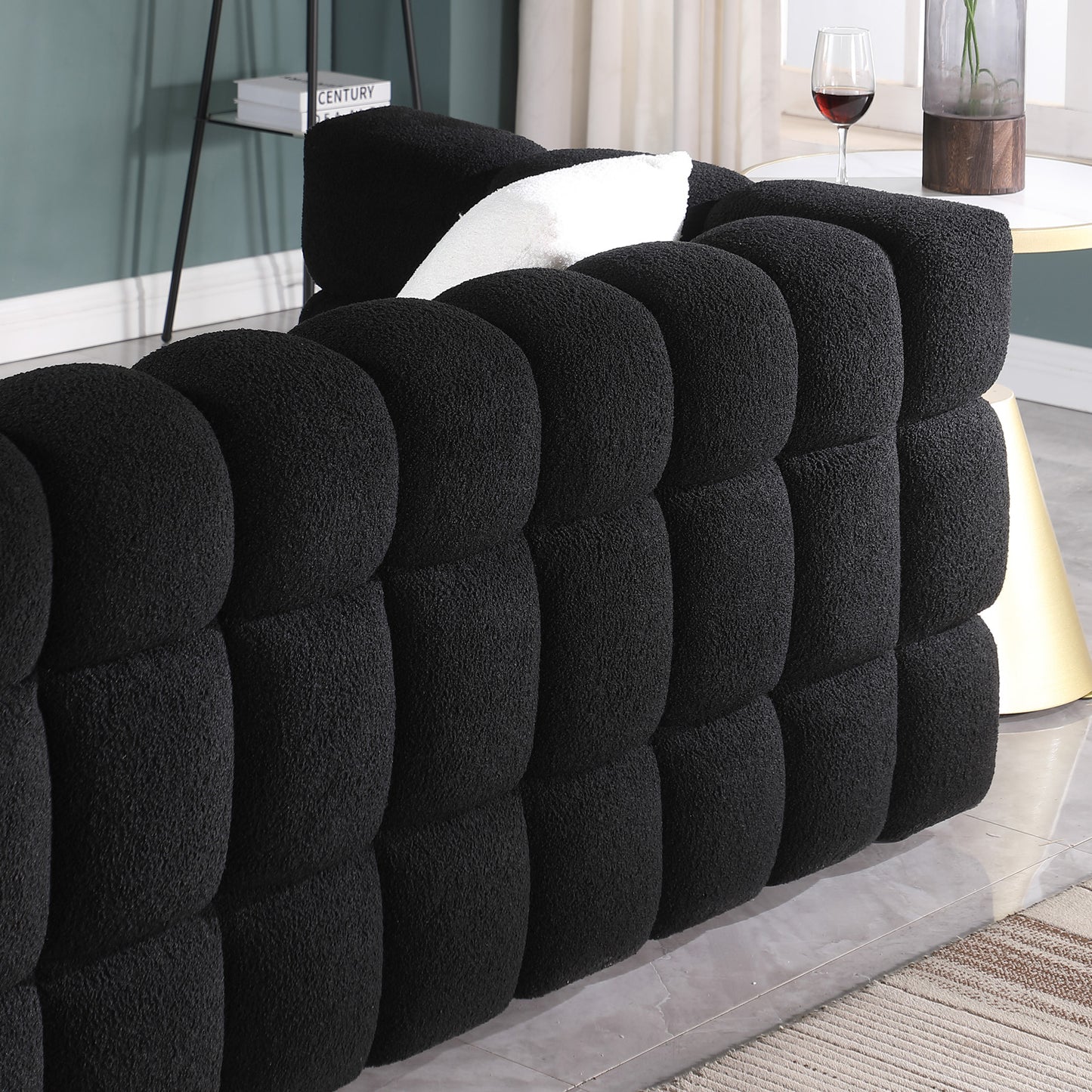 Melysen 62.2 "Modern Living Room Cotton Candy Sofa, 2-Seat Sofa, Black.