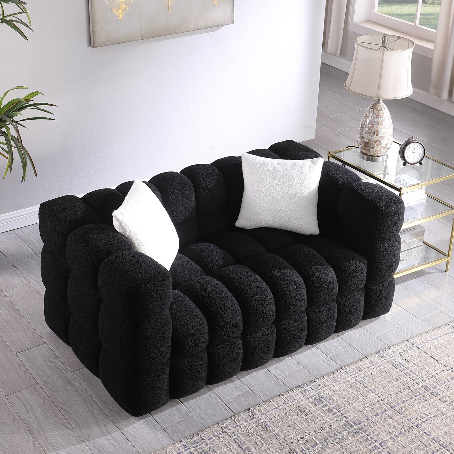 Melysen 62.2 "Modern Living Room Cotton Candy Sofa, 2-Seat Sofa, Black.