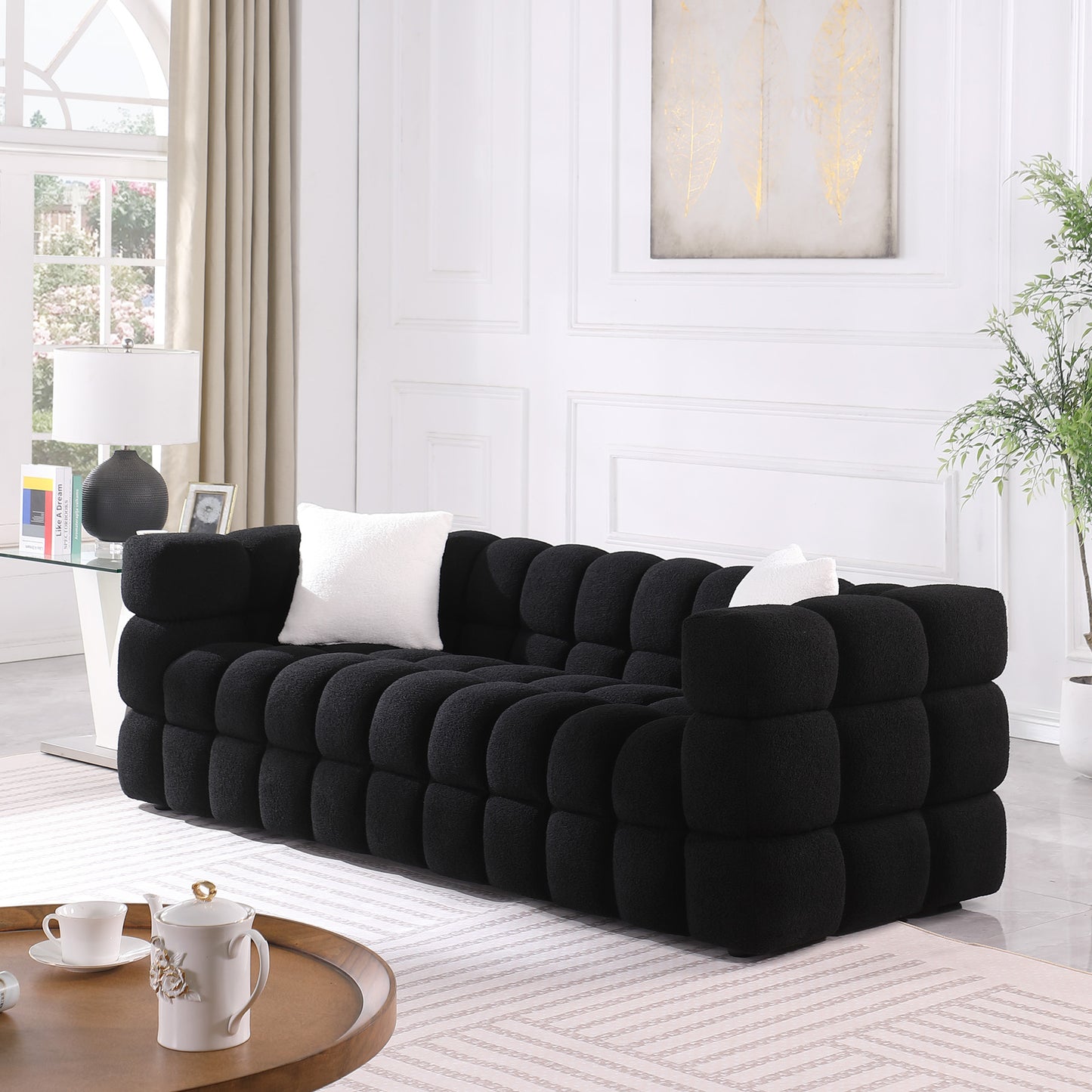 Melysen 84.3 "Modern Living Room Cotton Candy Sofa, 3-Seat Sofa, Black.