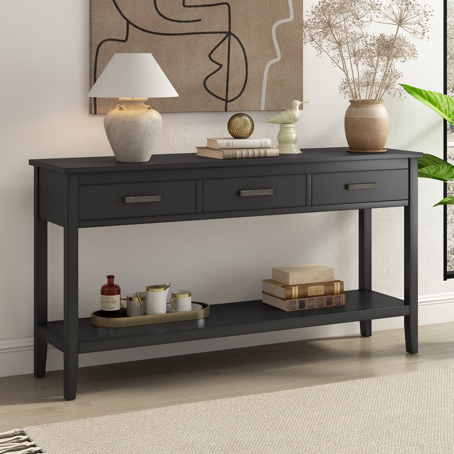 Melysen Contemporary 3-Drawer Console Table with 1 Shelf, Entrance Table for Entryway, Hallway, Living Room, Foyer, Corridor