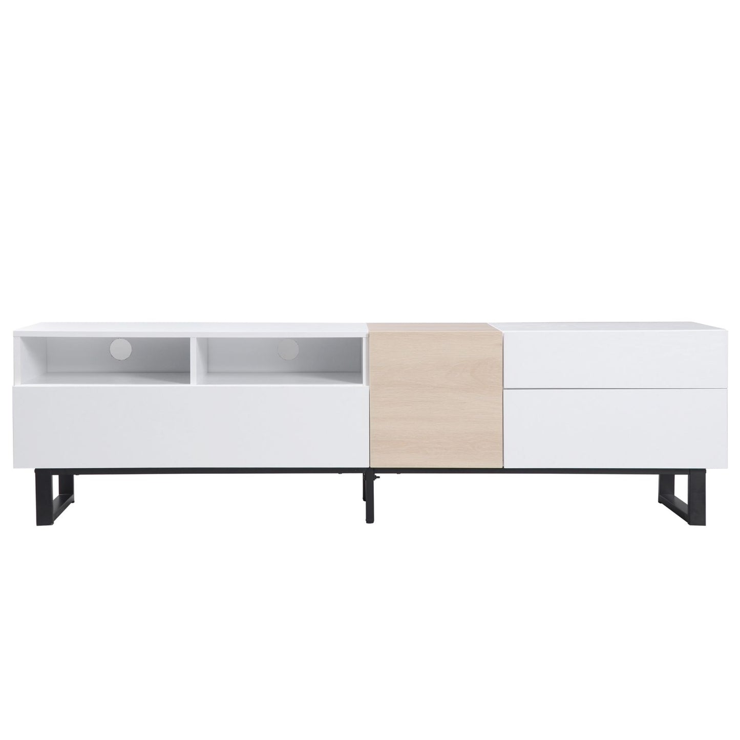 Melysen Modern TV Stand for 80" TV with Double Storage Space, Media Console Table, Entertainment Center with Drop Down Door for Living Room, Bedroom, Home Theatre,White