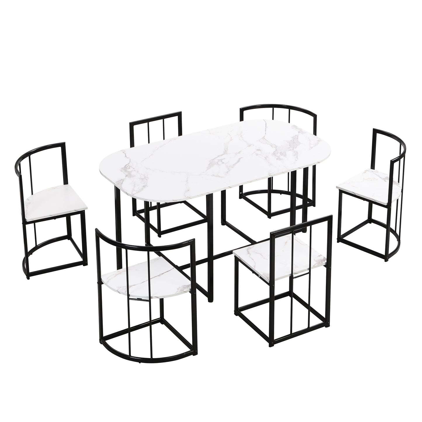 Melysen Modern 7-Piece Dining Table Set with Faux Marble Compact 55Inch Kitchen Table Set for 6