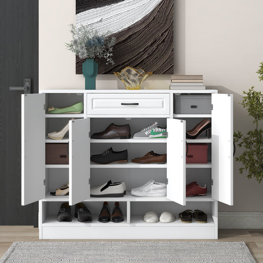 Melysen Sleek and Modern Shoe Cabinet with Adjustable Shelves, Minimalist Shoe Storage Organizer with Sturdy Top Surface, Space-saving Design Side Board for Various Sizes of Items, White