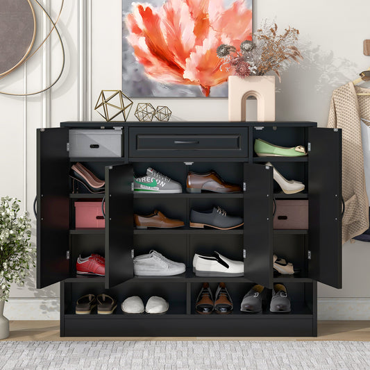 Melysen Sleek and Modern Shoe Cabinet with Adjustable Shelves, Minimalist Shoe Storage Organizer with Sturdy Top Surface, Space-saving Design Side Board for Various Sizes of Items, Black