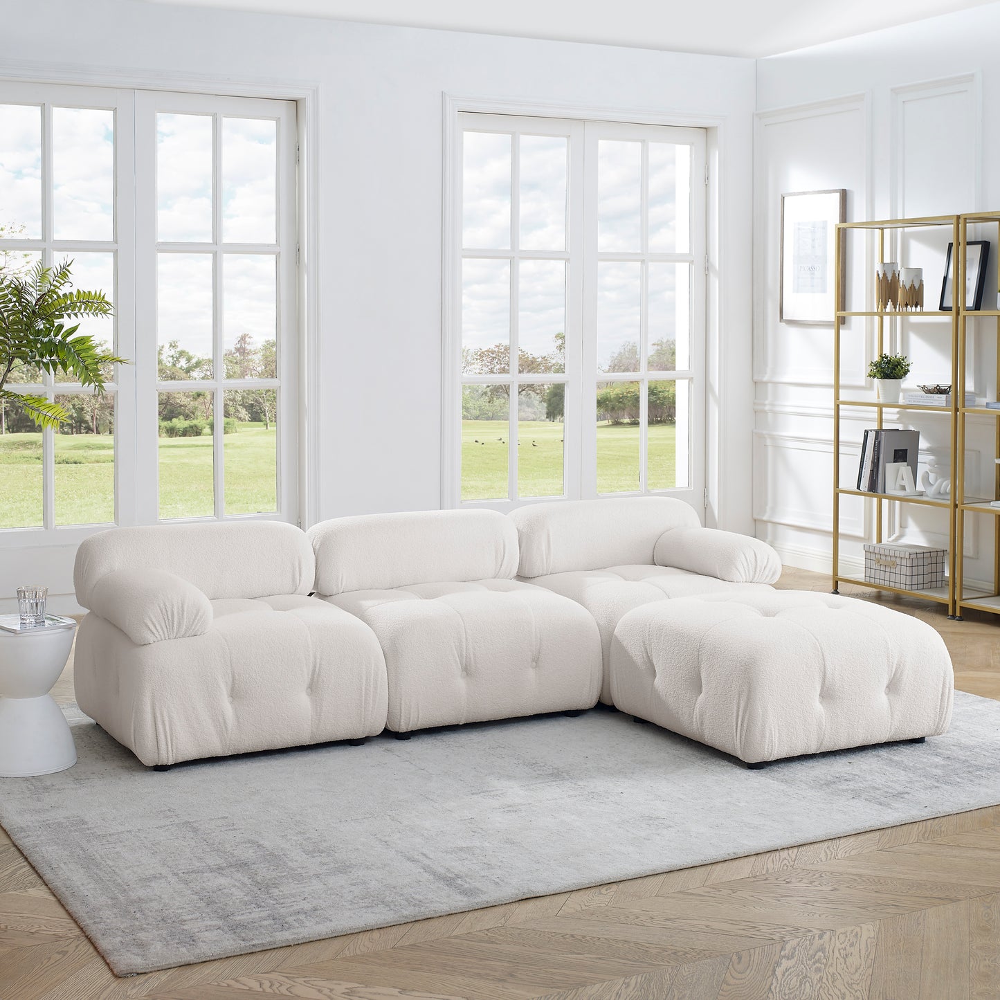 Melysen 93 "Modern Living Room Modular Combined Sofa,Ivory Teddy Fabric