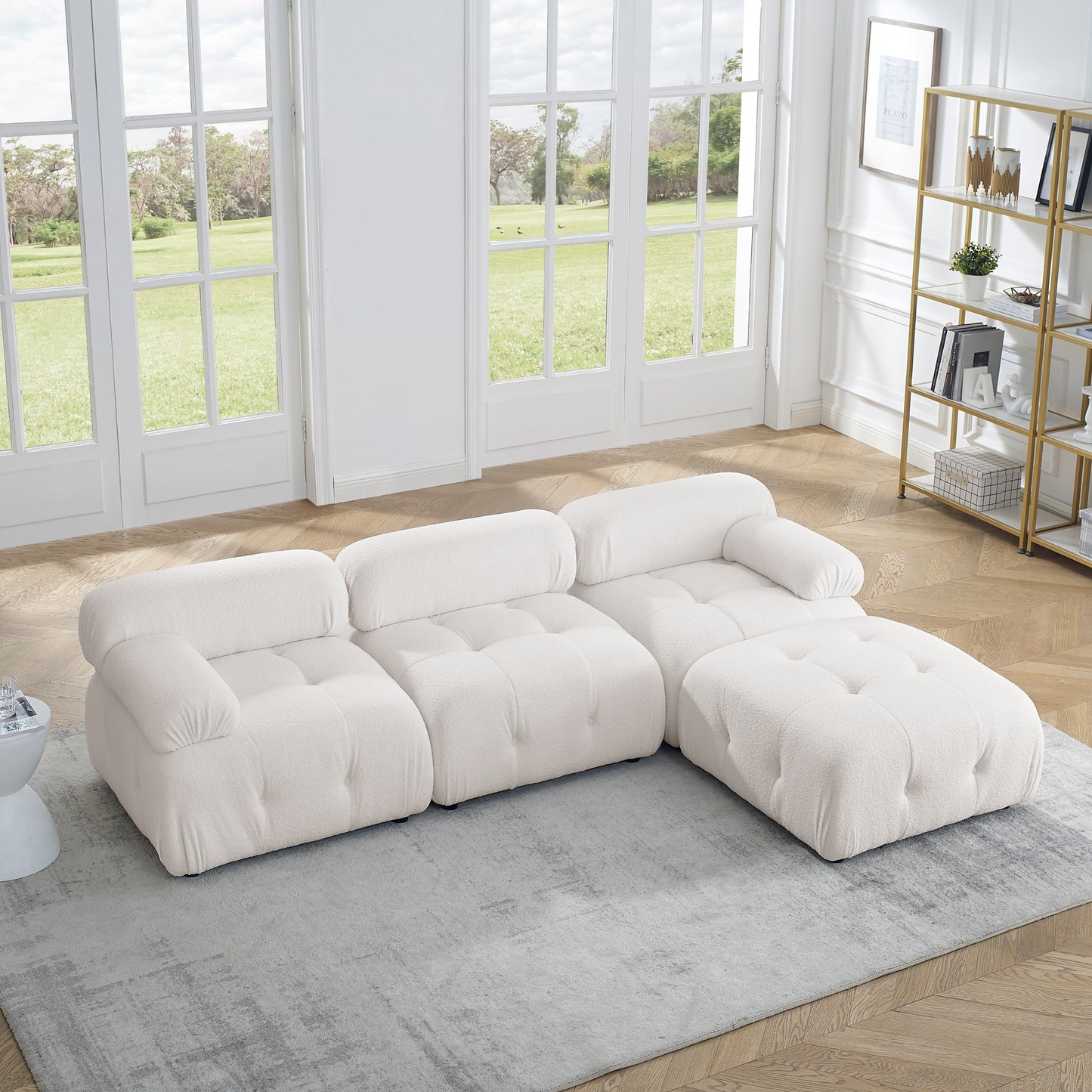 Melysen 93 "Modern Living Room Modular Combined Sofa,Ivory Teddy Fabric