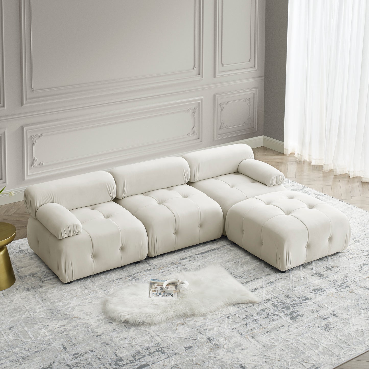 Melysen 93 "Modern Living Room Modular Combined Sofa,Beige Velvet