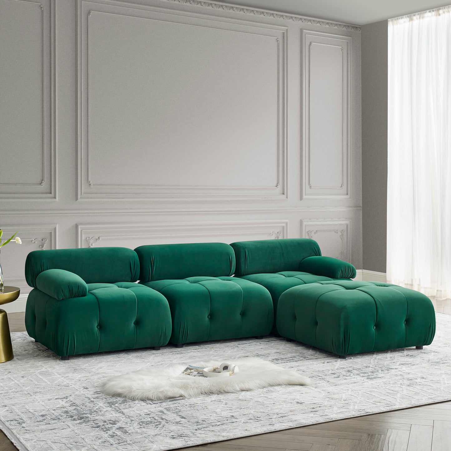 Melysen 93 "Modern Living Room Modular Combined Sofa,Green Velvet