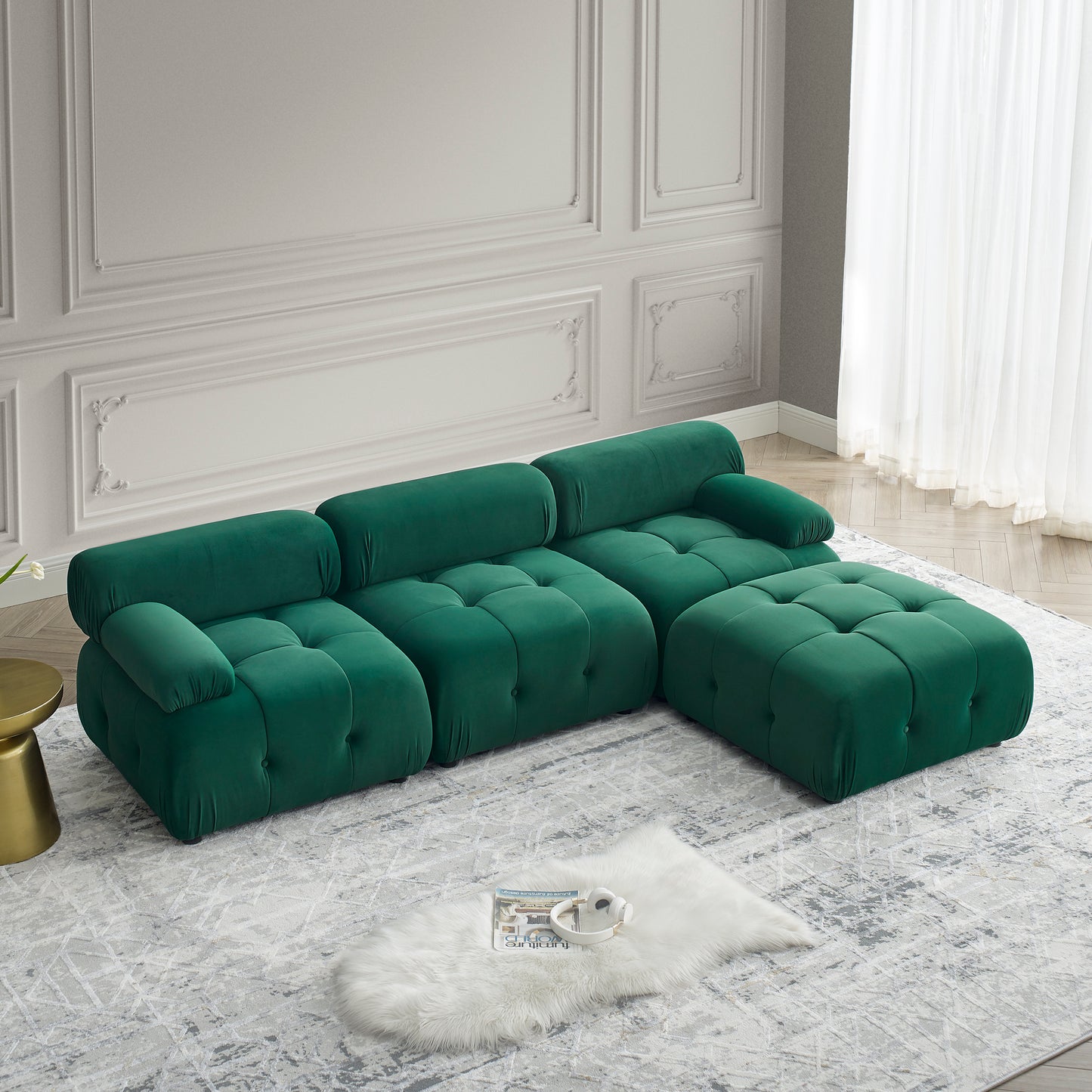 Melysen 93 "Modern Living Room Modular Combined Sofa,Green Velvet