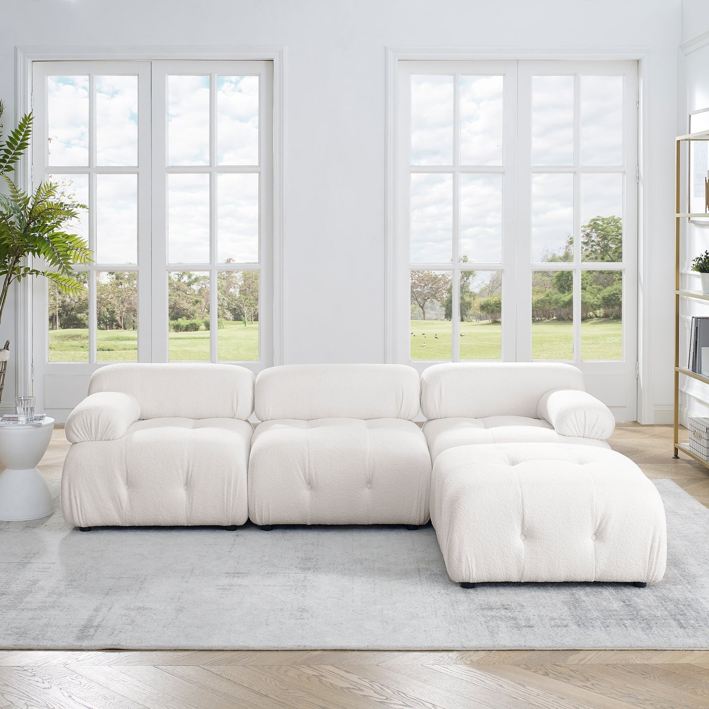 Melysen 93 "Modern Living Room Modular Combined Sofa,Ivory Teddy Fabric