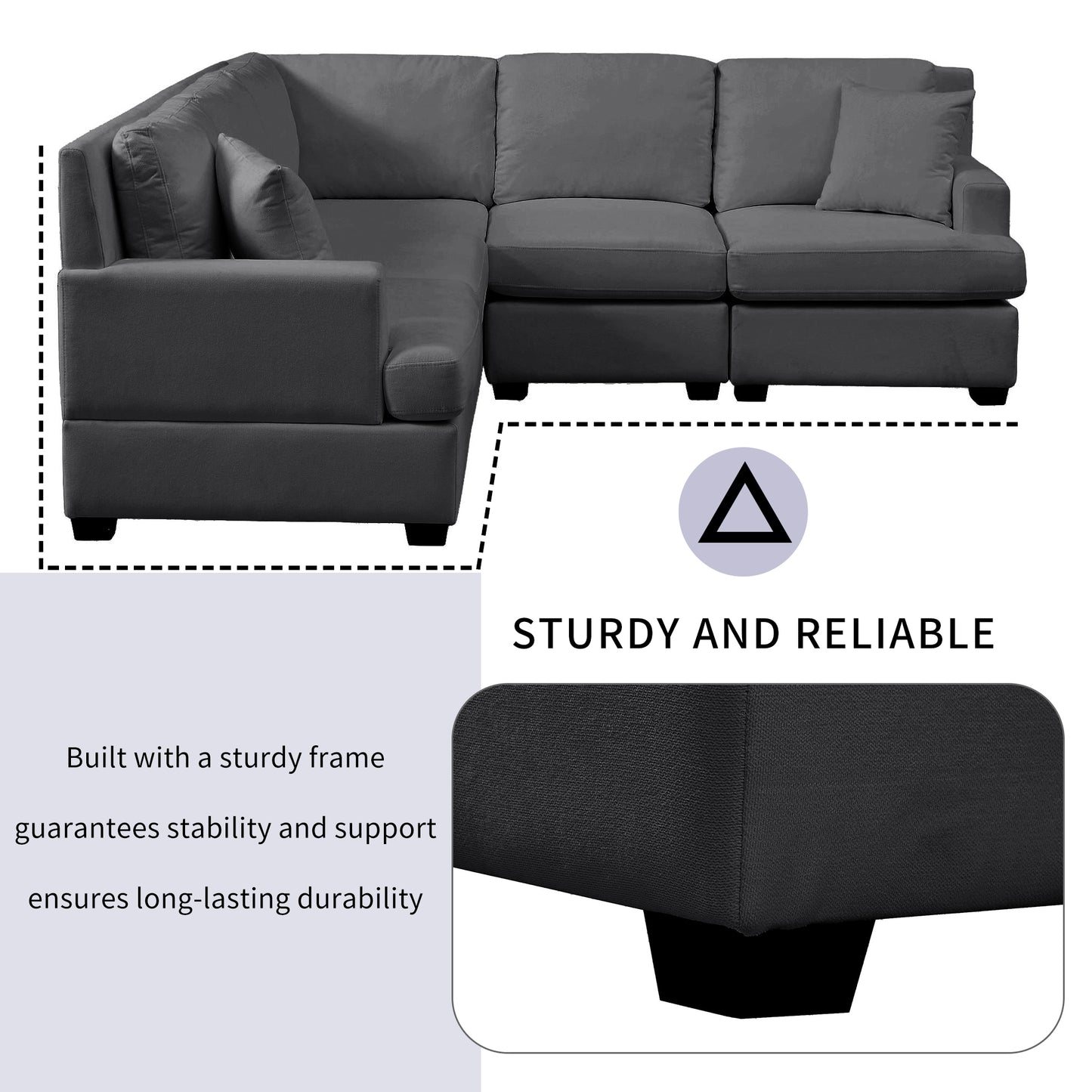 Melysen Sectional Modular Sofa with 2 Tossing cushions and Solid Frame for Living Room